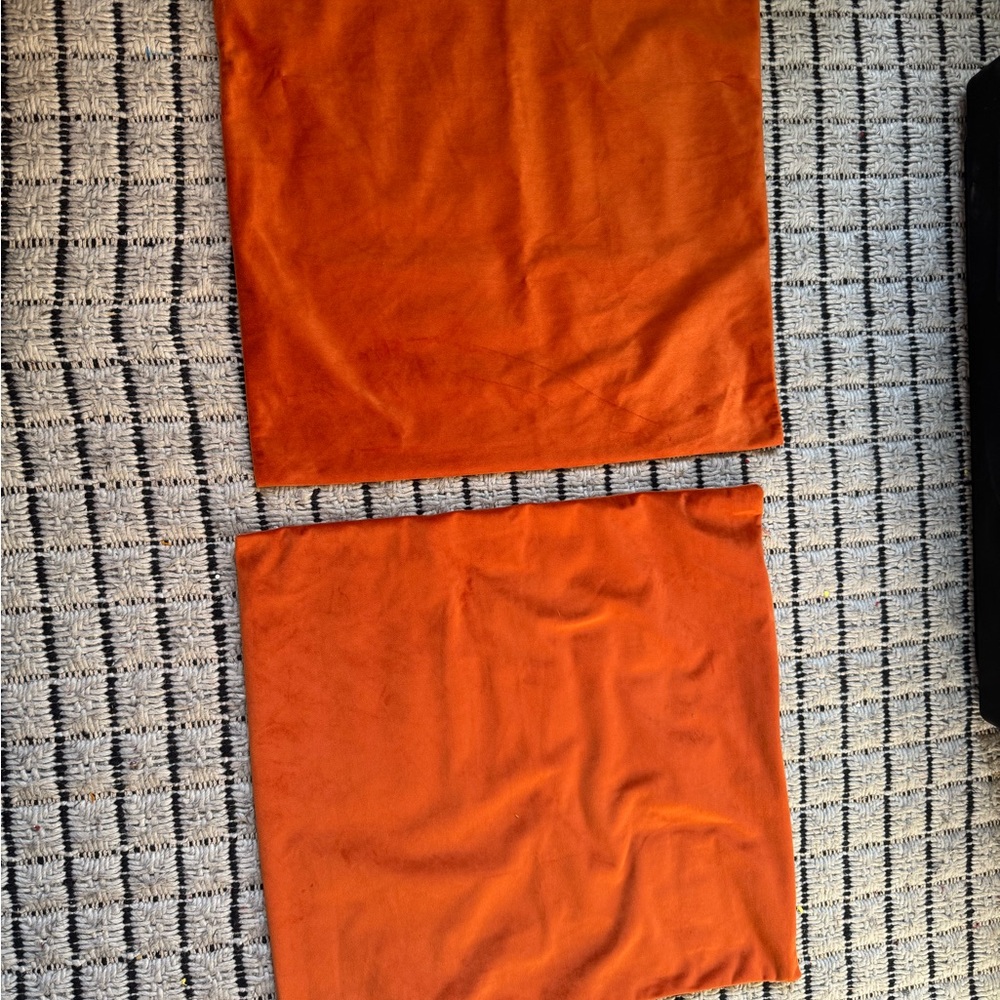 Set of Two Orange velvet Pillow Covers